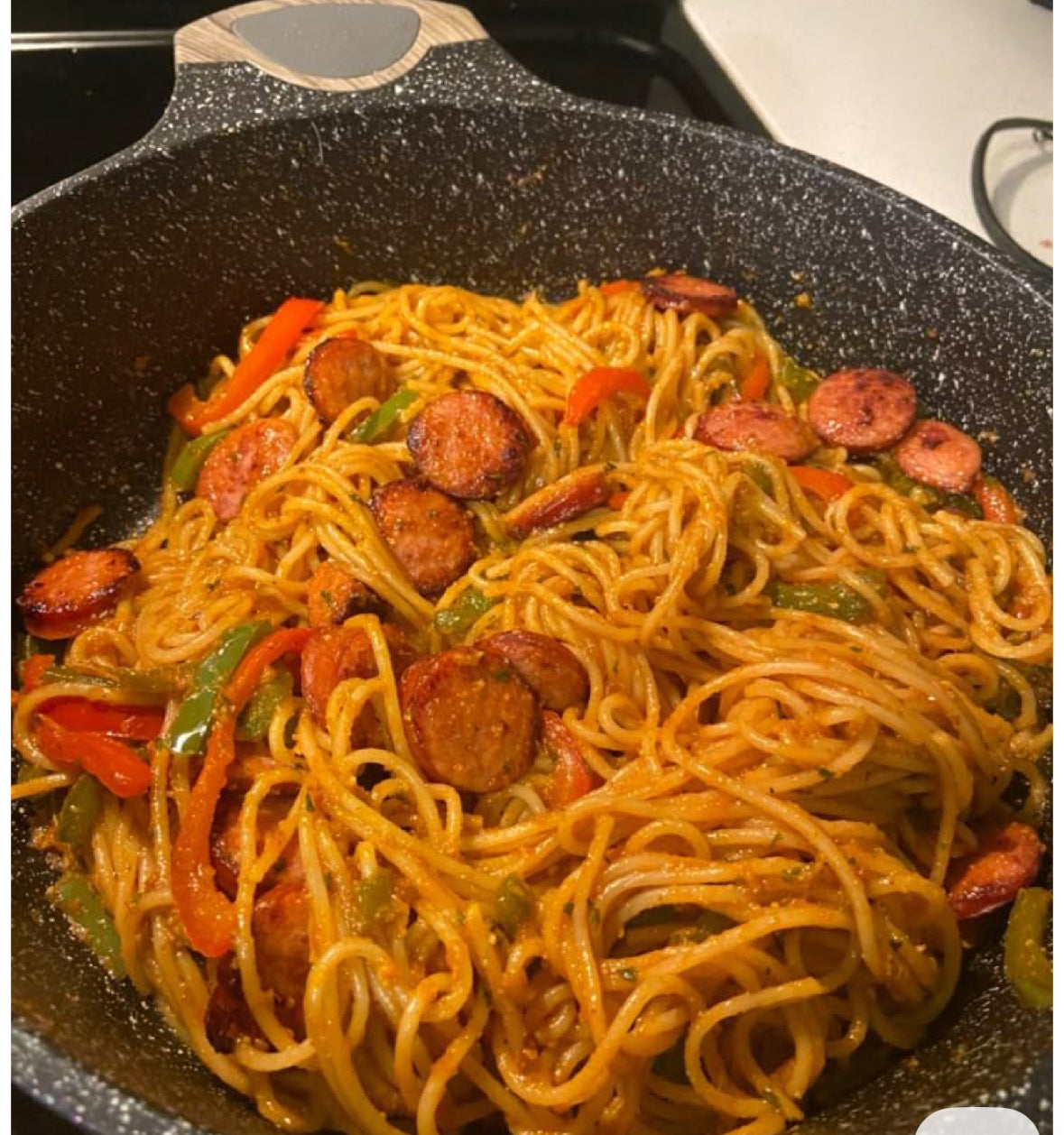 Sausage Spaghetti with Bell Peppers