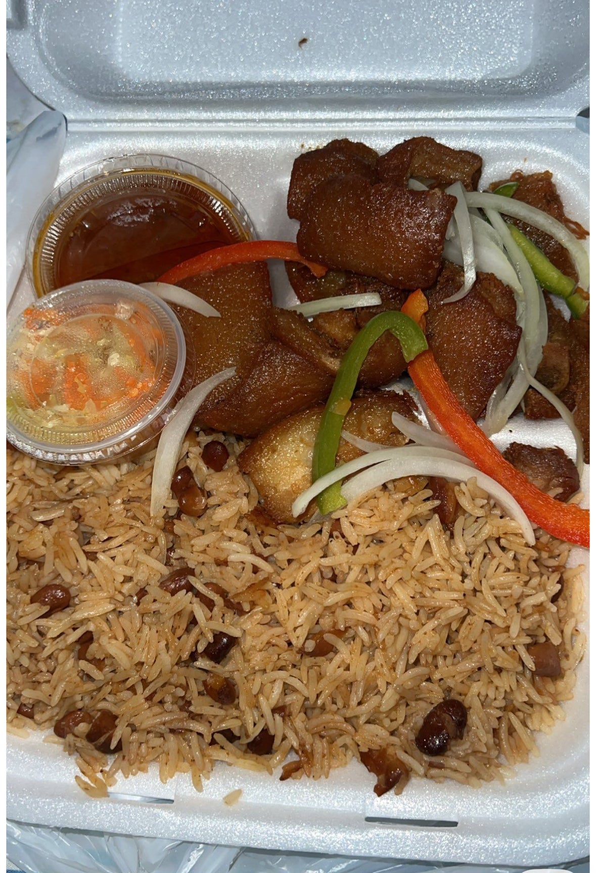 Fried Pork with Rice and Beans
